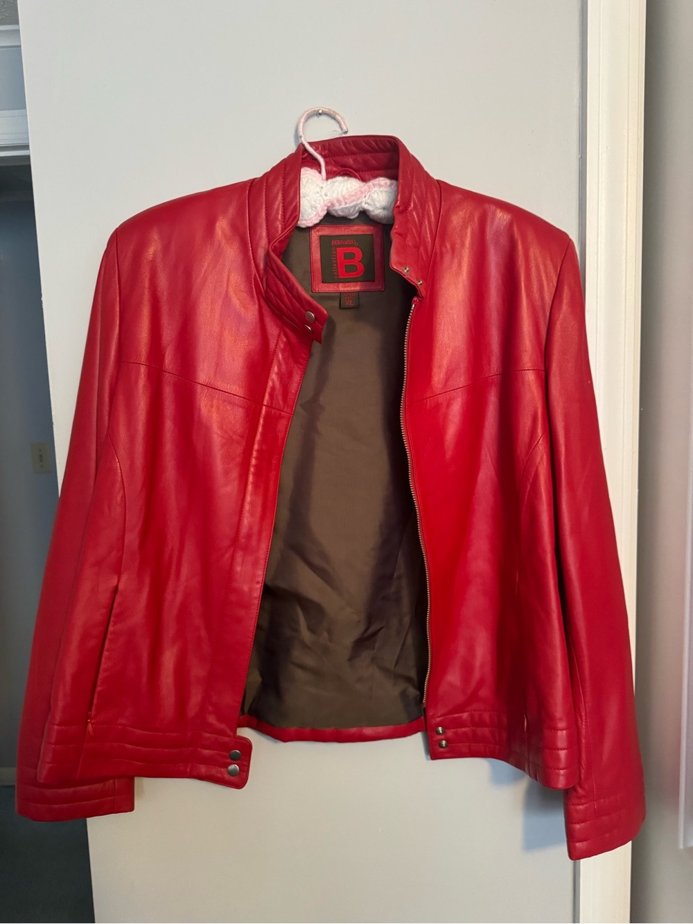 Bernardo Bright Red Leather Zip Jacket